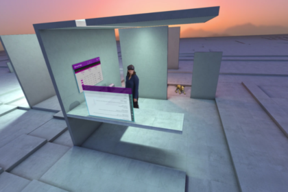 یک اسکرین شات از رابط کاربری Windows Holographic که یک محیط 3 بعدی را نشان می‌دهد.