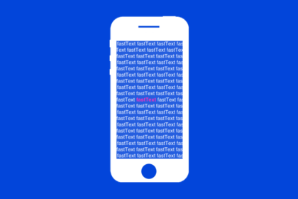 تصویر یک تلفن همراه با آرم fastText فیسبوک.